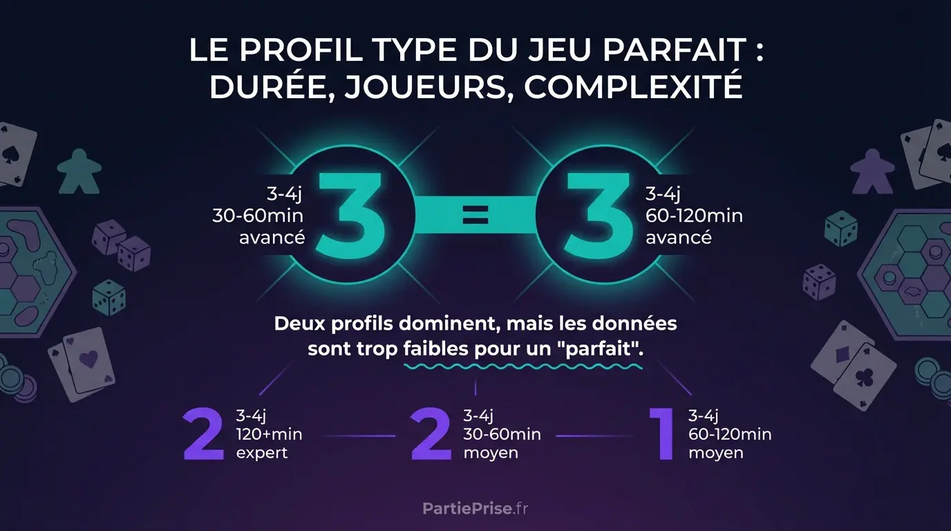 Infographie montrant la répartition de 20 jeux selon le nombre de joueurs, la durée et la complexité.